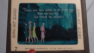 This old glass movie slide was probably used in an old movie theatre at intermission or before the show started — when people would sing along with songs together rather...