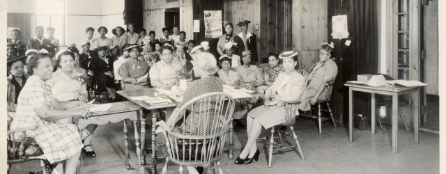 I found this photo of a National Housewives League meeting Detroit, Michigan, in 1945 while researching the Organized Housewives, a completely unrelated group. The National Housewives’ League of America was...