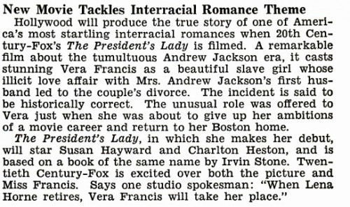 Jet Sep 25 1952 vera francis in presidents lady interracial romance theme