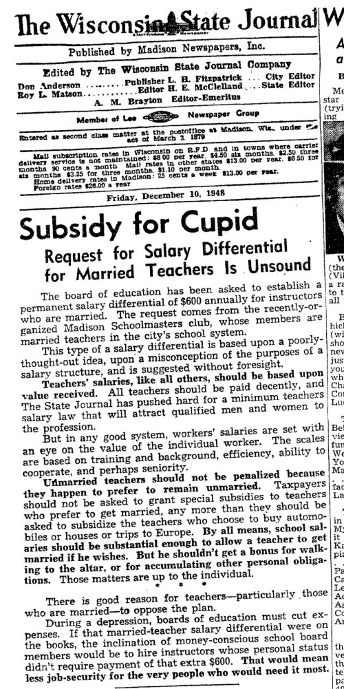 subsidy for cupid Wisconsin State Journal december 10 1948