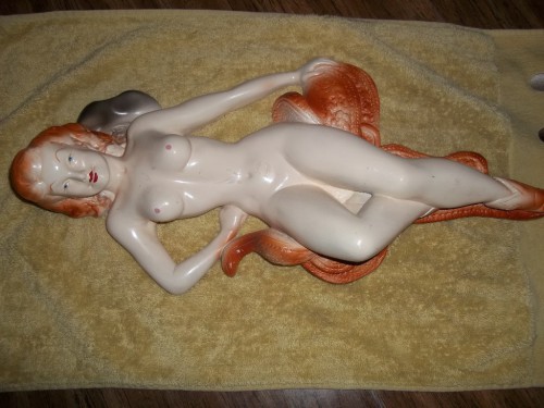 Vintage Nude Cowgirl wall hanging sitting side saddle chalk plaster