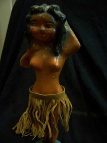 vintage carnival chalkware nude hula dancer with skirt