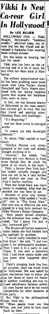 lee belser on vikki dougan in anderson herald bulletin april 2 1957