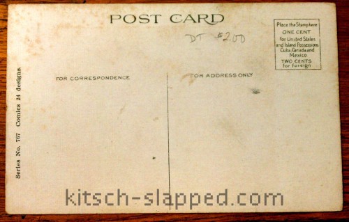 back of antique postcard comic design