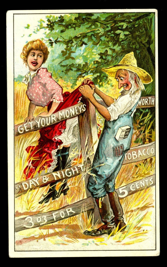 antique up-skirt tobacco trade card