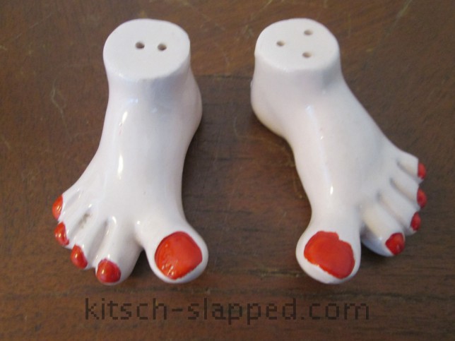 vintage bare foot salt and pepper shakers red toenails raised toe